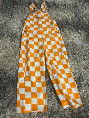 Kids Orange & White Checkerboard Overalls